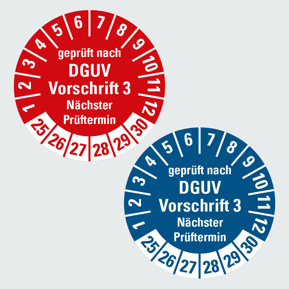 Hauptbild der Prüfplaketten nach DGUV Vorschrift 3 "Nächster Prüftermin": Klicken Sie auf das Bild, um zur Seite des Vaterartikels zu gelangen.