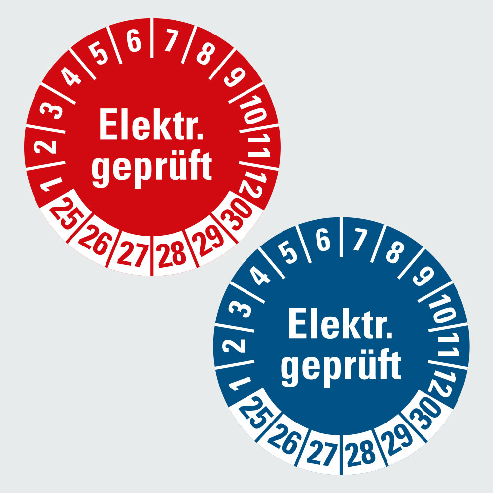 Hauptbild der Prüfplakette 'Elektrisch geprüft': Klicken Sie auf das Bild, um zur Produktliste zu gelangen.