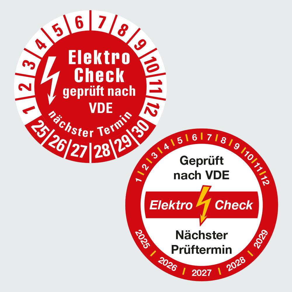 Hauptbild der Prüfplakette "Elektro Check": Klicken Sie auf das Bild, um zur Produktliste zu gelangen.