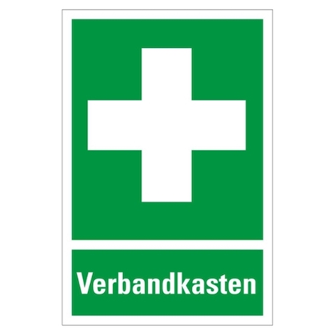 Rettungszeichen-Kombischild: Verbandkasten mit Piktogramm und Text