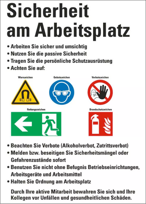 Aushänge für die Sicherheit am Arbeitsplatz