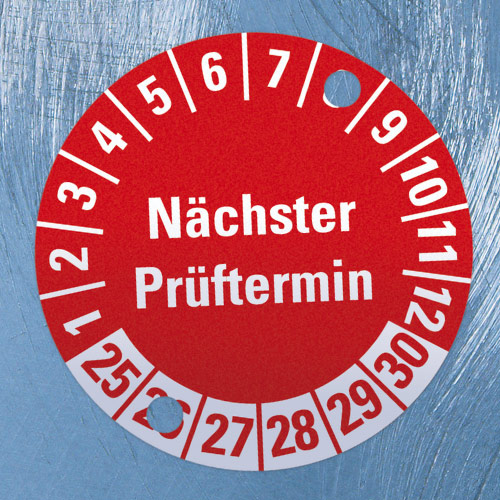 Prüfplaketten Nächster Prüftermin mit Oberflächenveredelung Prüfplaketten Nächster Prüftermin mit Oberflächenveredelung