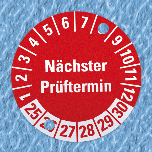 Prüfplaketten Nächster Prüftermin für Kunststoffoberflächen Prüfplaketten Nächster Prüftermin für Kunststoffoberflächen