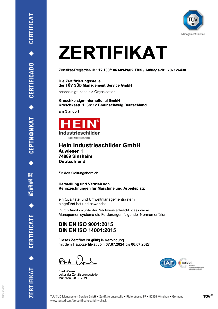 HEIN ISO Zertifikat