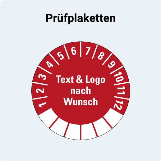 Individuelle Prüfplaketten auf der Startseite – Klicken, um zur Kategorie der individuellen Prüfplaketten zu navigieren