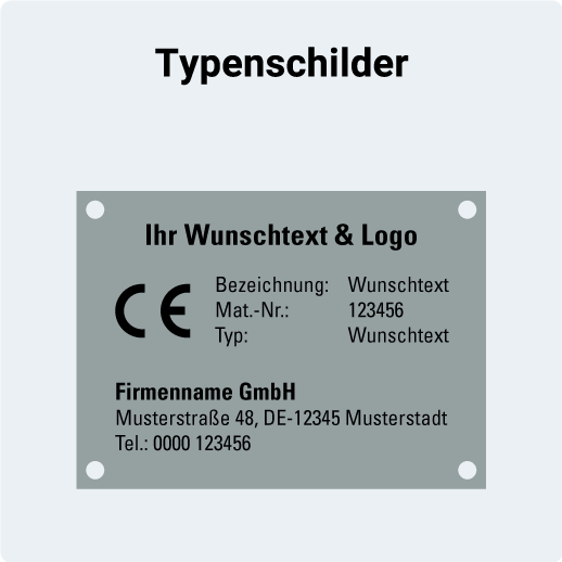 Individuelle Typenschilder auf der Startseite – Klicken, um zur Kategorie der individuellen Typenschilder zu navigieren