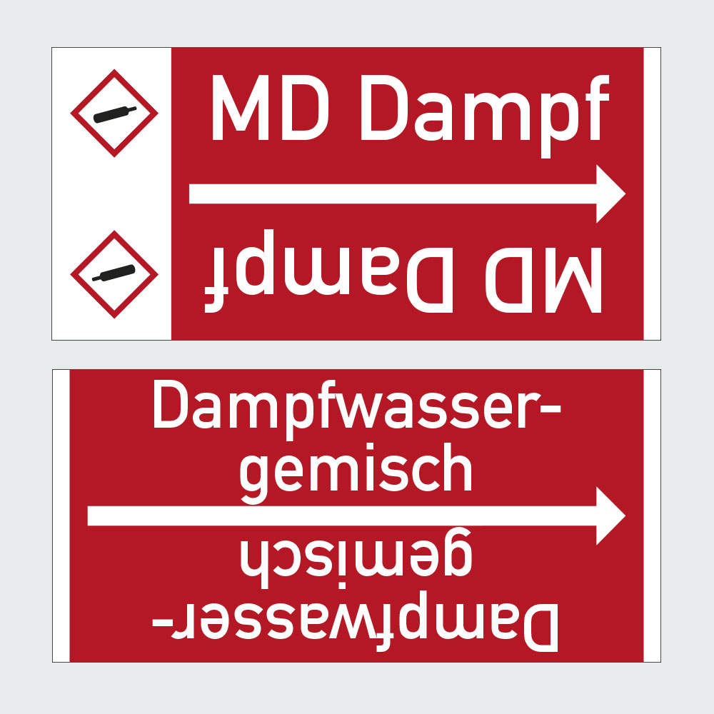Hauptbild der Kategorie Rohrleitungskennzeichen Durchflussstoff Wasserdampf: Klicken Sie auf das Bild, um zur Produktliste zu gelangen.